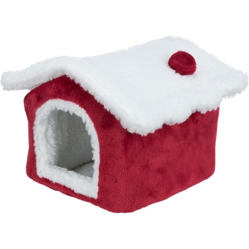 TRIXIE Xmas Domek, dla chomików koszatniczek, biało czerwony, plusz, 23 x 18 x 24 cm.jpg